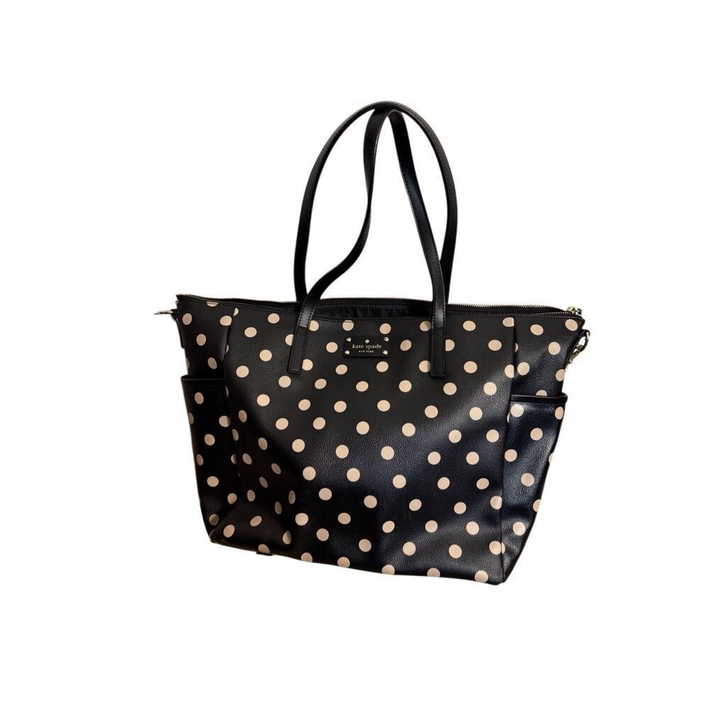 Kate Spade Women's Adaira Wellesley Polka Dot Diaper Tote Bag Black White Large